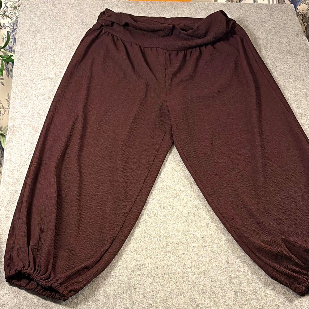 H&M Brown Knit Harem Pants Women's XL Relaxed Tapered Elastic Waist 36